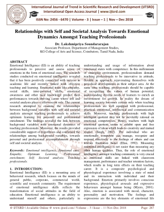 Relationships with Self and Societal Analysis Towards Emotional Dynamics Amongst Teaching Professionals