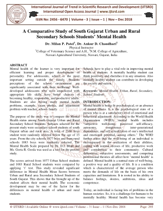 A Comparative Study of South Gujarat Urban and Rural Secondary Schools Students' Mental Health