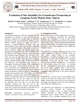 Evaluation of Site Suitability for Groundwater Prospecting in Langtang North, Plateau State, Nigeria