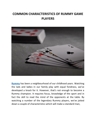 COMMON CHARACTERISTICS OF RUMMY GAME PLAYERS