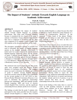 The Impact of Students' Attitude Towards English Language on Academic Achievement