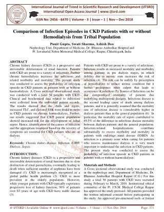 Comparison of Infection Episodes in CKD Patients with or without Hemodialysis from Tribal Population