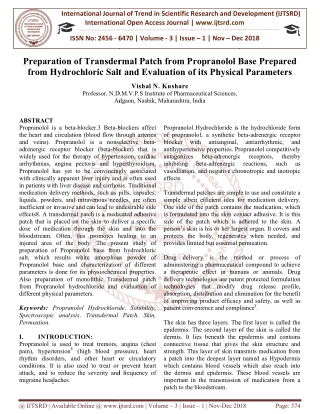 Preparation of Transdermal Patch from Propranolol Base Prepared from Hydrochloric Salt and Evaluation of its Physical Pa