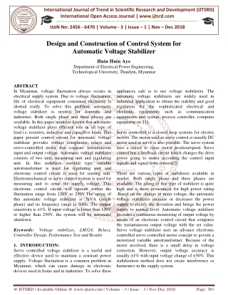 Design and Construction of Control System for Automatic Voltage Stabilizer