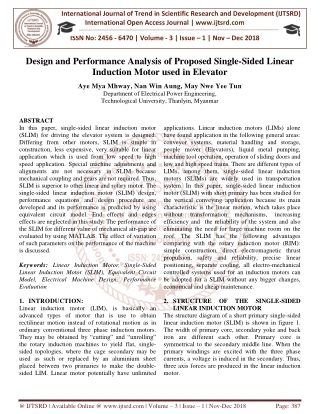 Design and Performance Analysis of Proposed Single Sided Linear Induction Motor used in Elevator