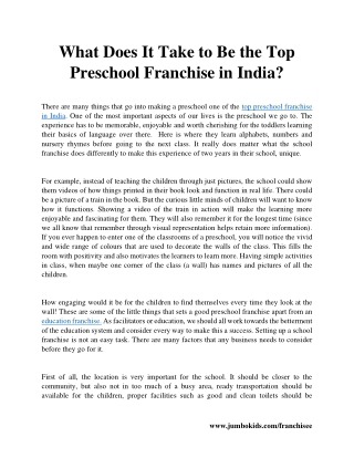What Does It Take to Be the Top Preschool Franchise in India