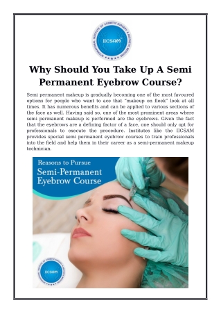 Why Should You Take Up A Semi Permanent Eyebrow Course?