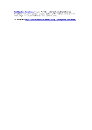 Top High-End Recruitment Service Provider - Alliance Recruitment Service