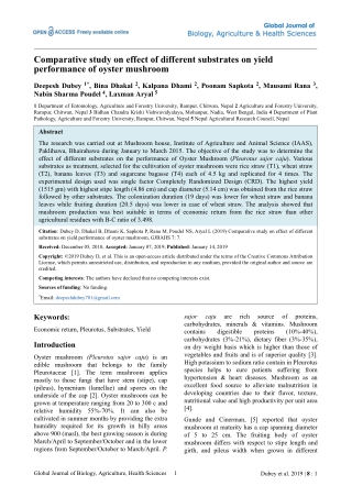 Comparative study on effect of different substrates on yield performance of oyster mushroom