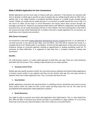 Make A Mobile Application for User Convenience