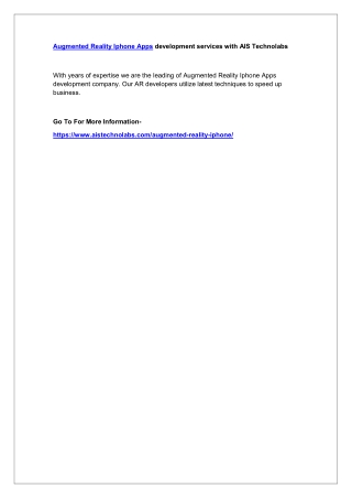 Augmented Reality Iphone Apps development services with AIS Technolabs