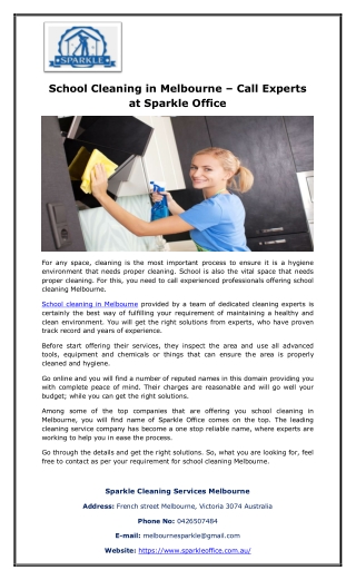 School Cleaning in Melbourne – Call Experts at Sparkle Office