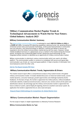 Military Communication Market Technological Advancements, Evolving Industry Trends And Insights 2019 - 2024