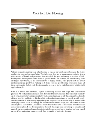 Cork for Hotel Flooring