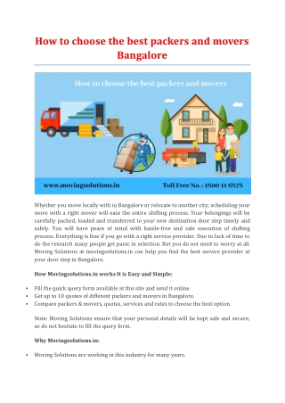 How to choose the best packers and movers Bangalore