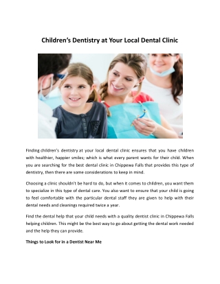 Children’s Dentistry at Your Local Dental Clinic