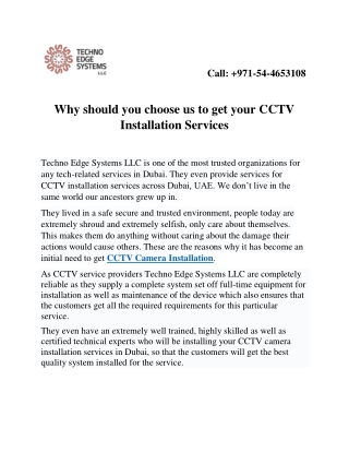 Why Should you Choose us to Get your CCTV Installation Services