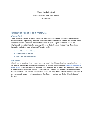Fort Worth Foundation Repair