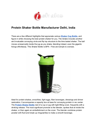 Protein Shaker Bottle Manufacturer Delhi, India