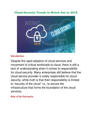 Cloud Security Trends To Watch Out in 2019