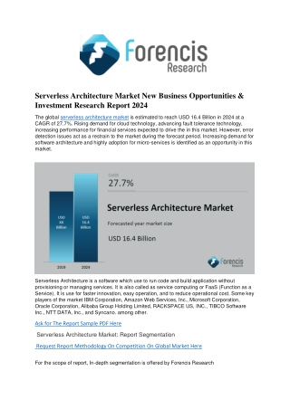 Serverless Architecture Market New Business Opportunities & Investment Research Report 2024