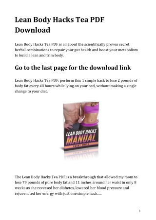 Lean Body Hacks Tea PDF Download