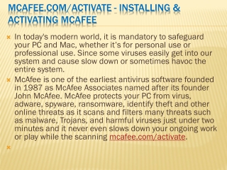 mcafee.com/activate - Installing & Activating McAfee