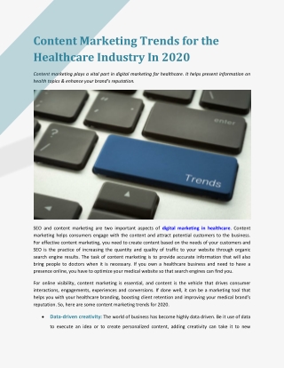 Content Marketing Trends for the Healthcare Industry In 2020