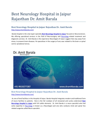 Best Neurology Hospital in Jaipur Rajasthan Dr. Amit Barala