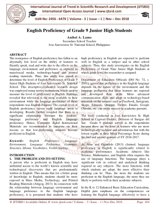 English Proficiency of Grade 9 Junior High Students