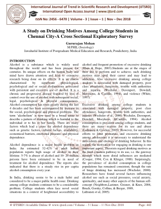 A Study on Drinking Motives Among College Students in Chennai City A Cross Sectional Exploratory Survey