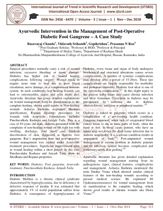 Ayurvedic Intervention in the Management of Post Operative Diabetic Foot Gangrene - A Case Study