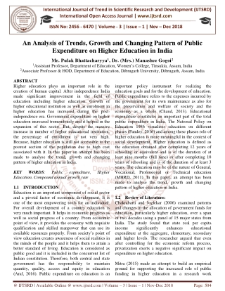 An Analysis of Trends, Growth and Changing Pattern of Public Expenditure on Higher Education in India