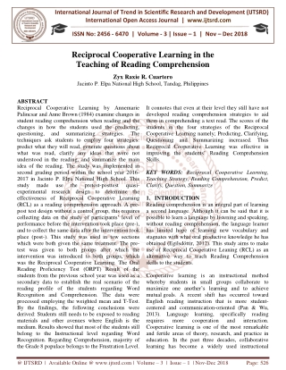 Reciprocal Cooperative Learning in the Teaching of Reading Comprehension