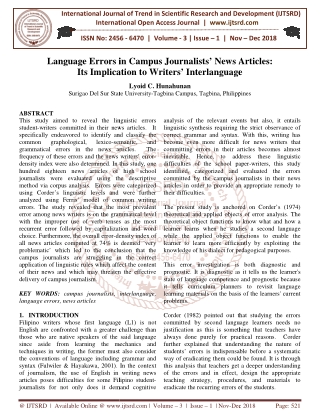 Language Errors in Campus Journalists' News Articles Its Implication to Writers' Interlanguage