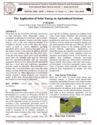 The Application of Solar Energy in Agricultural Systems