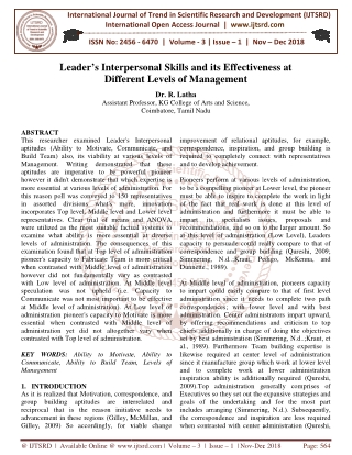 Leader's Interpersonal Skills and its Effectiveness at Different Levels of Management