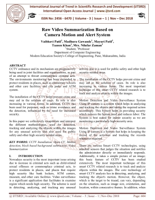 Raw Video Summarization Based on Camera Motion and Alert System