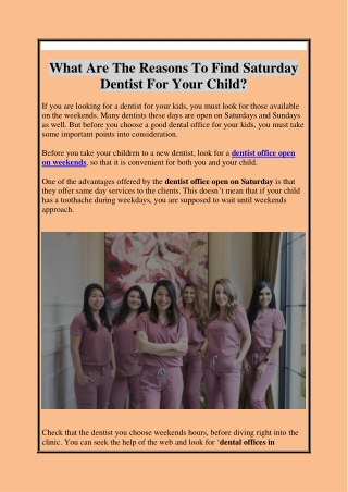 What Are The Reasons To Find Saturday Dentist For Your Child