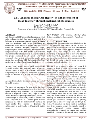 CFD Analysis of Solar Air Heater for Enhancenment of Heat Transfer Through Inclined Rib Roughness