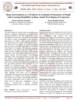 Home Environment as A Predictor of Academic Performance of Pupils with Learning Disabilities in Buea, South West Region