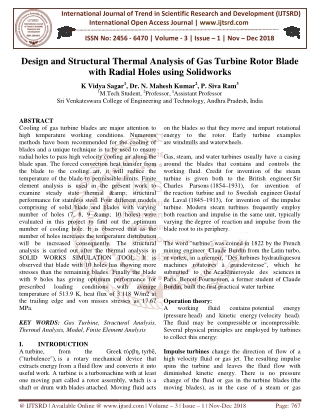 Design and Structural Thermal Analysis of Gas Turbine Rotor Blade with Radial Holes using Solidworks