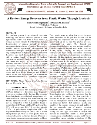 A Review Energy Recovery from Plastic Wastes Through Pyrolysis