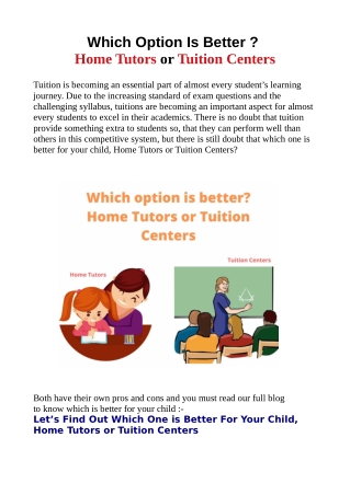 Which option is better? Home Tutors or Tuition Centers