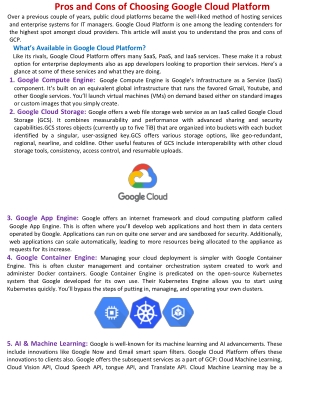 Pros and Cons of Choosing Google Cloud Platform