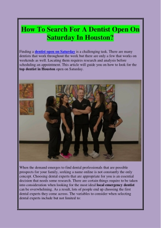 How To Search For A Dentist Open On Saturday In Houston?