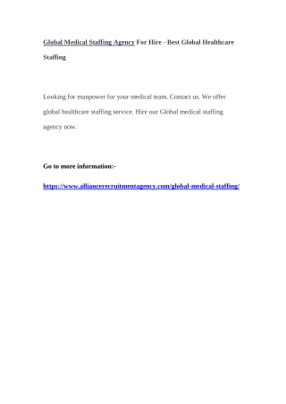 Global Medical Staffing Agency For Hire - Best Global Healthcare Staffing