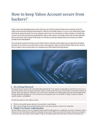 How to keep Yahoo Account secure from hackers?