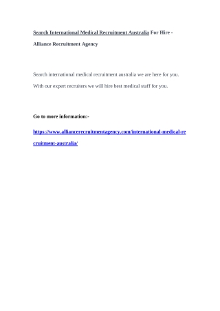 Search International Medical Recruitment Australia For Hire - Alliance Recruitment Agency