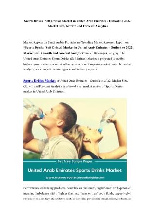 United Arab Emirates Sports Drinks (Soft Drinks) Market Opportunity and Forecast Till 2022